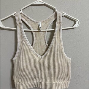 Zenana Outfitters Cream Ribbed Racerback Top